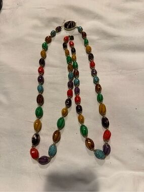 Vintage Multicolor Beaded Women's Necklace - Bold Color Statement 20"